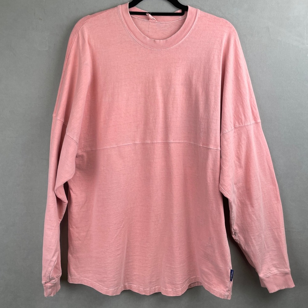 Spirit Jersey Mens Pink L/S Oversized Heavyweight Distressed Cotton T-Shirt L